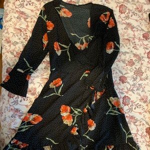 Rose and Black A-Line Wrap Dress